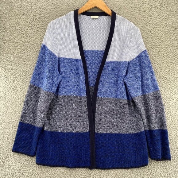 Talbots Sweater Womens Extra Large Blue Colorblock Chunky Knit Open Cardigan - Picture 1 of 9
